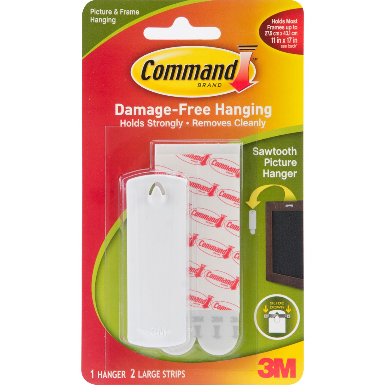 Command Large Sawtooth Picture Hangers-White 1 Hanger & 2 Strips
